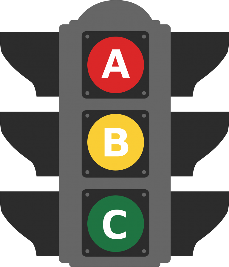 ABC Driving School traffic light logo.